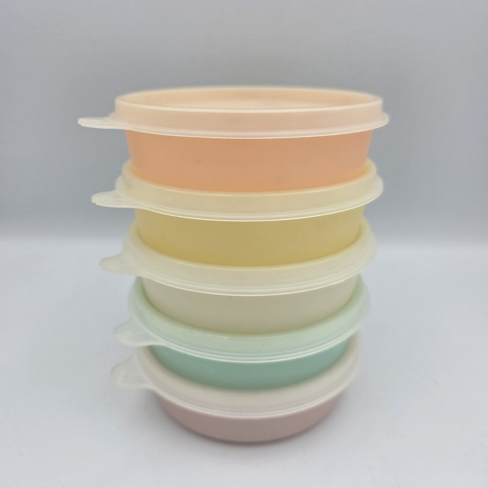 5 Pastel Tupperware Little Wonder Bowls ~ 1286 ~ 1960's w/Clear Lids